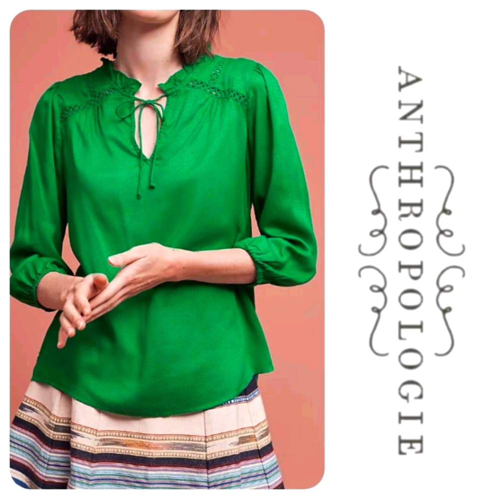 🆕Anthropologie🌷Emerald Peasant Blouse